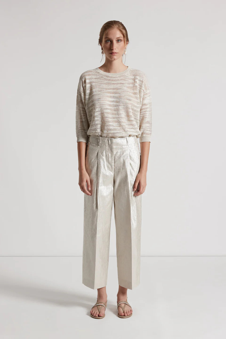 Pantalone lino effetto metallico Peserico