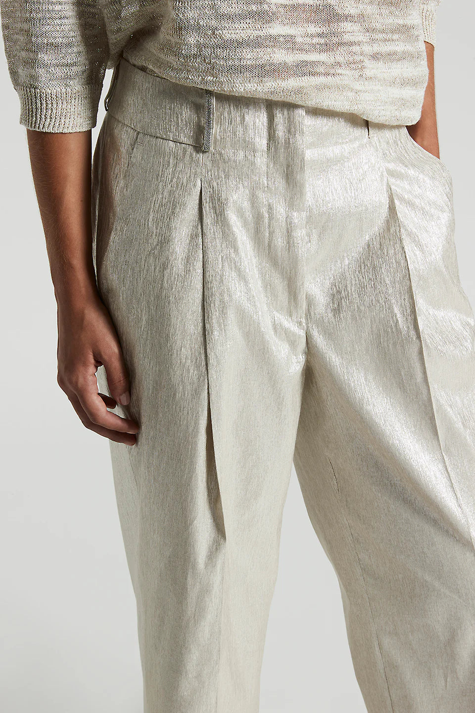Pantalone lino effetto metallico Peserico