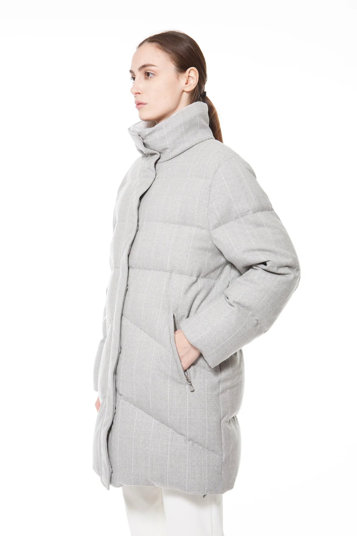 Piumino in flanella gessata e piuma Eleventy