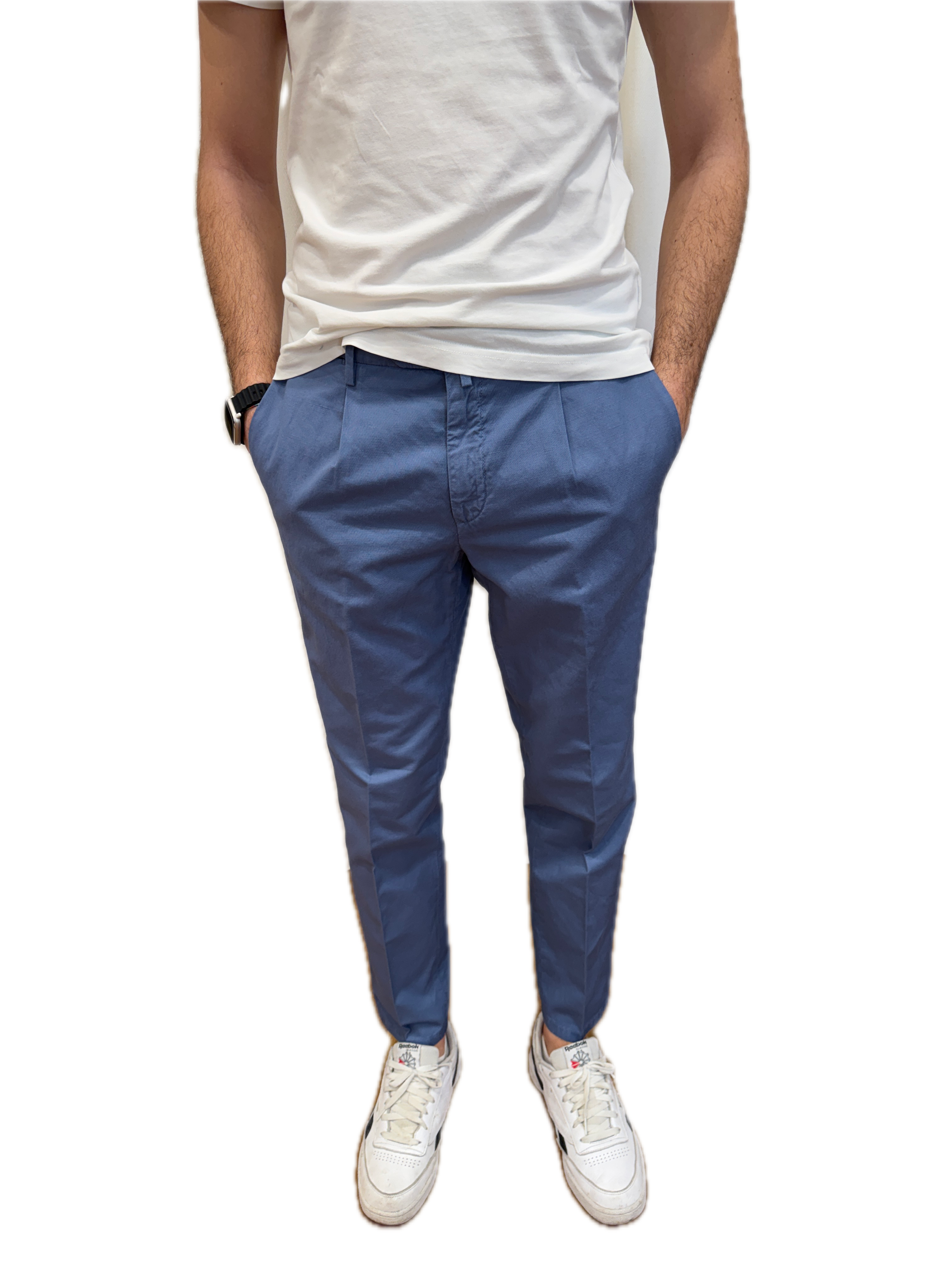 Pantalone Briglia cotone e lino azzurro
