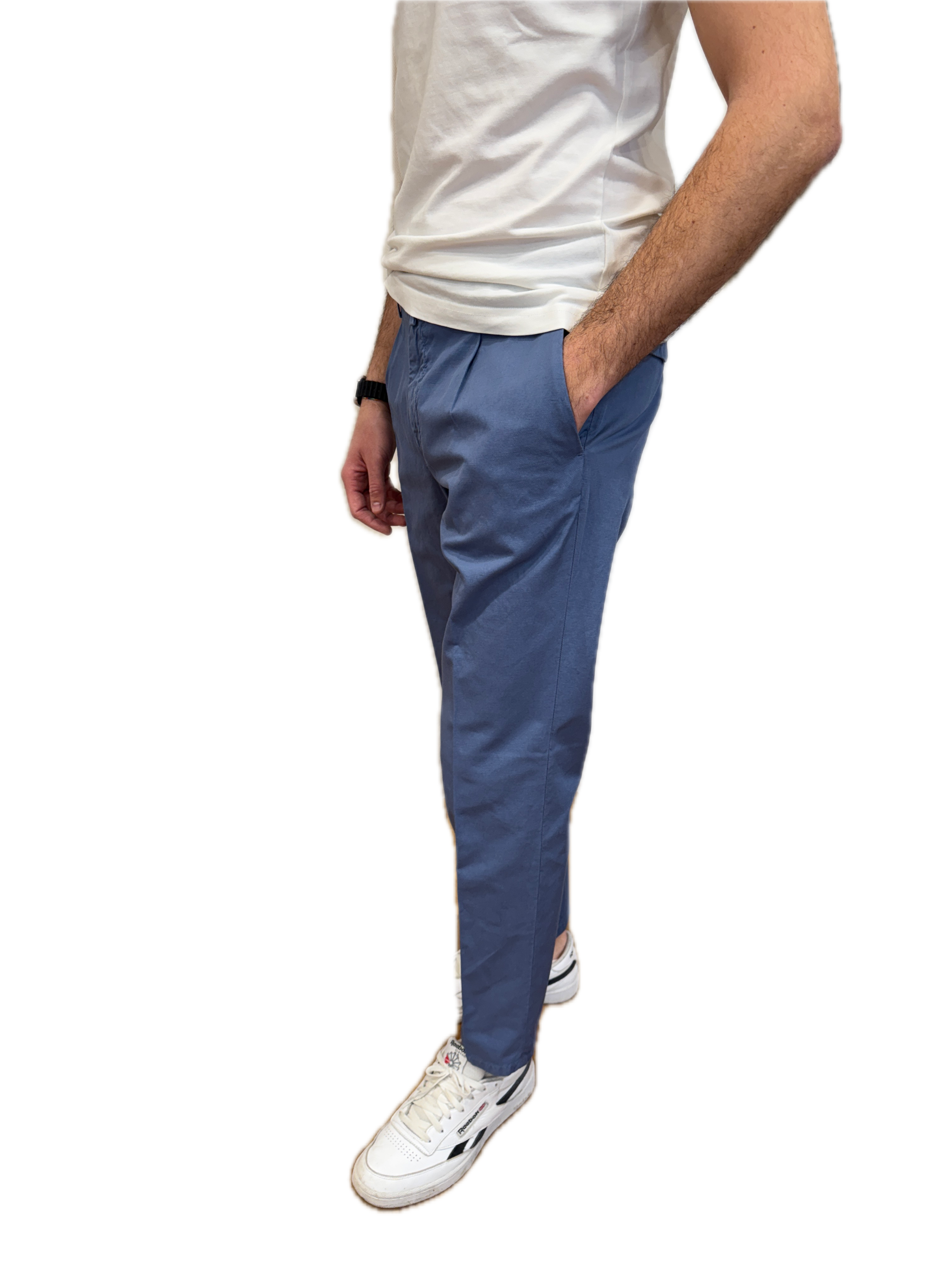 Pantalone Briglia cotone e lino azzurro