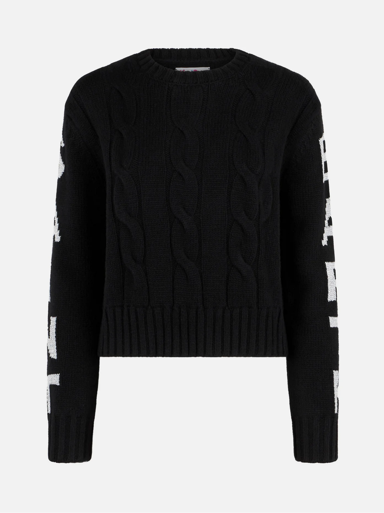 maglia nera a treccia con scritta