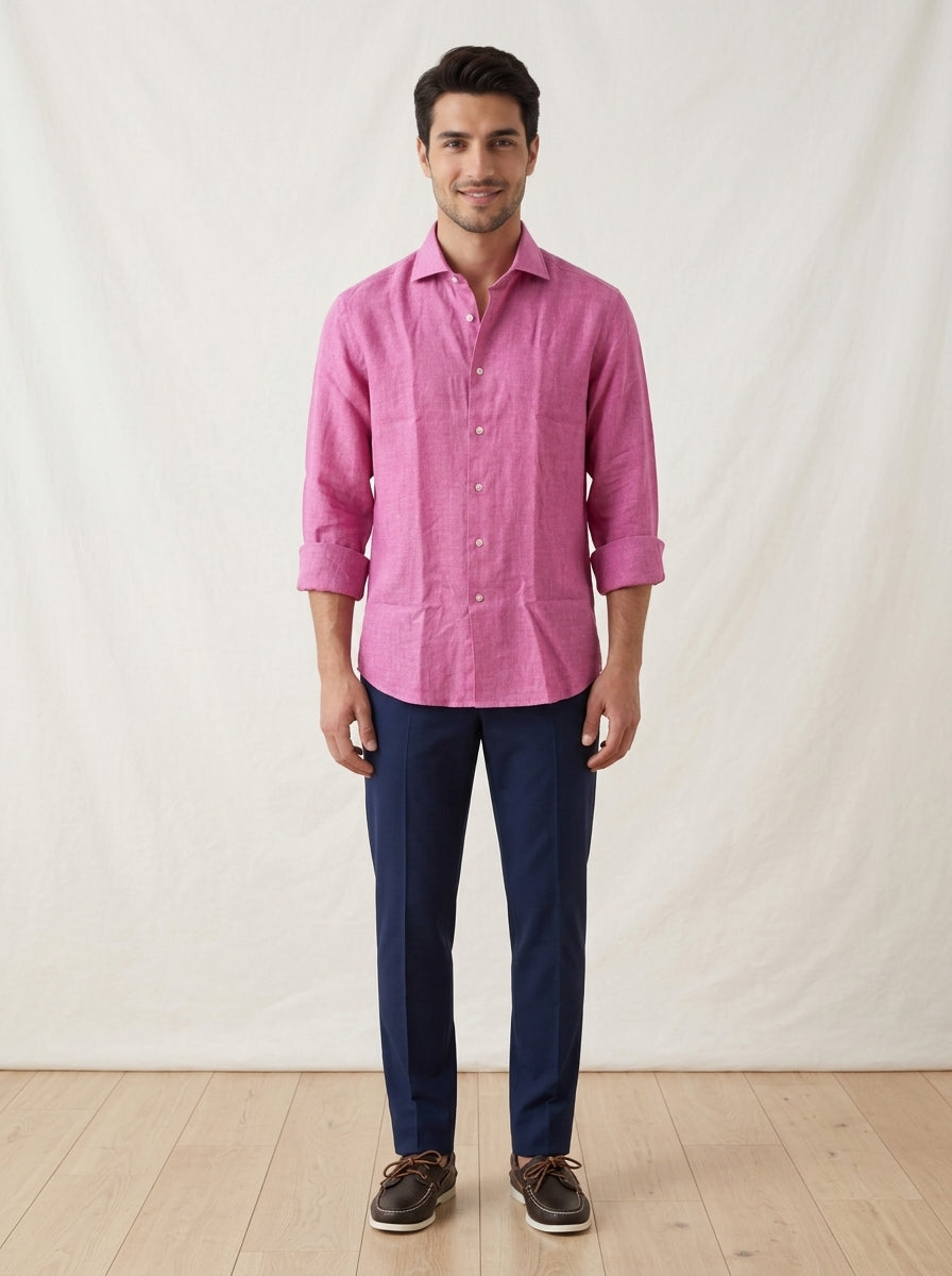 Camicia lino color fragola Borriello